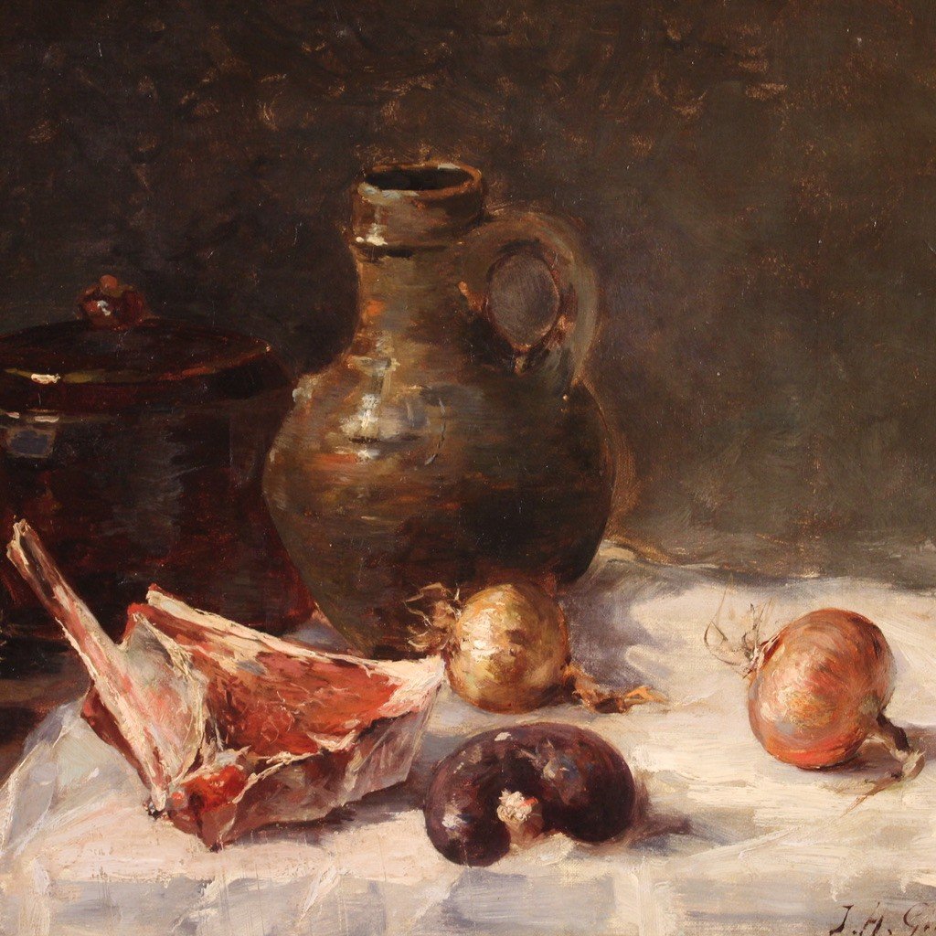 Belle Nature Morte, Tableau Signé Du 19ème Siècle-photo-3