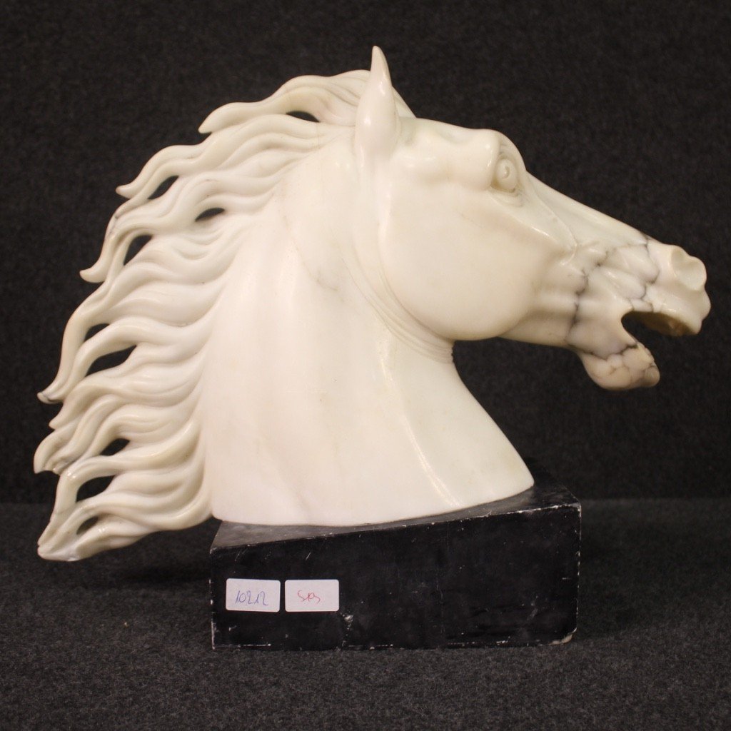 Sculpture en marbre blanc tête de cheval du 20ème siècle-photo-1