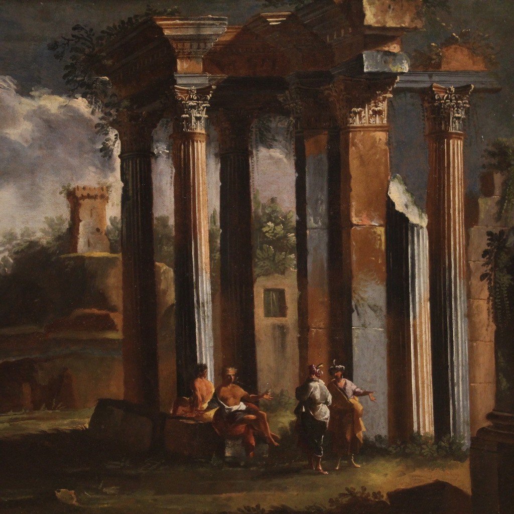 Great Architectural Capriccio Painting, Venetian School Of The 18th Century-photo-2