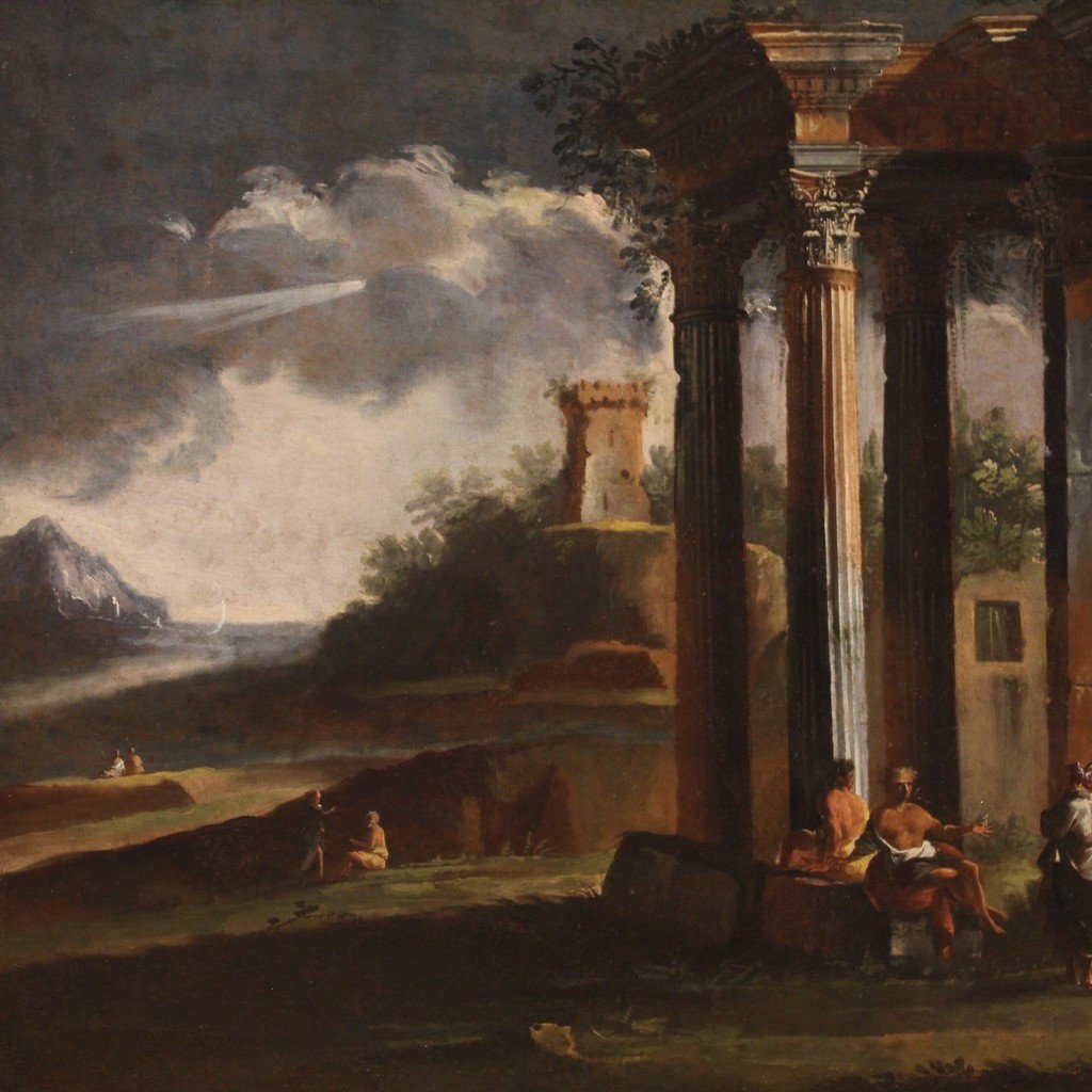 Great Architectural Capriccio Painting, Venetian School Of The 18th Century-photo-4