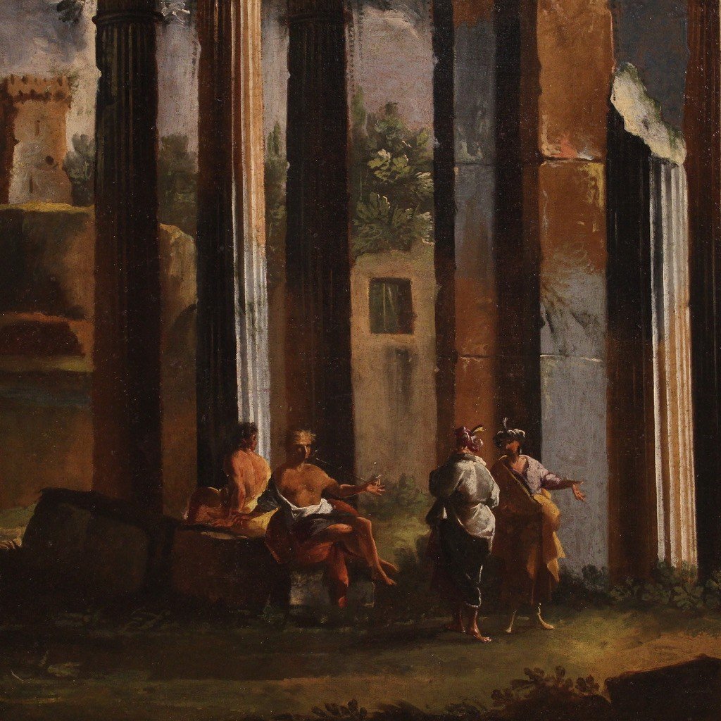 Great Architectural Capriccio Painting, Venetian School Of The 18th Century-photo-1