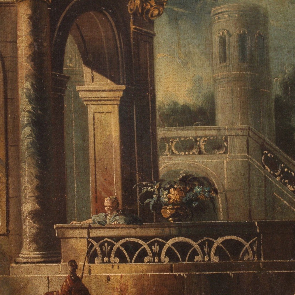 Painting View With Architectures And Characters From 18th Century-photo-3