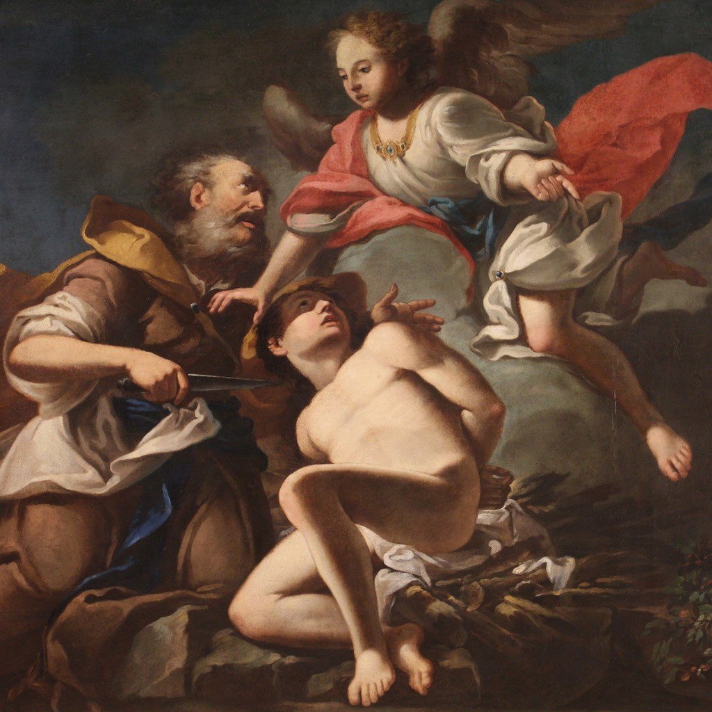 Grand Tableau Italien Du 17ème Siècle, Le Sacrifice d'Isaac