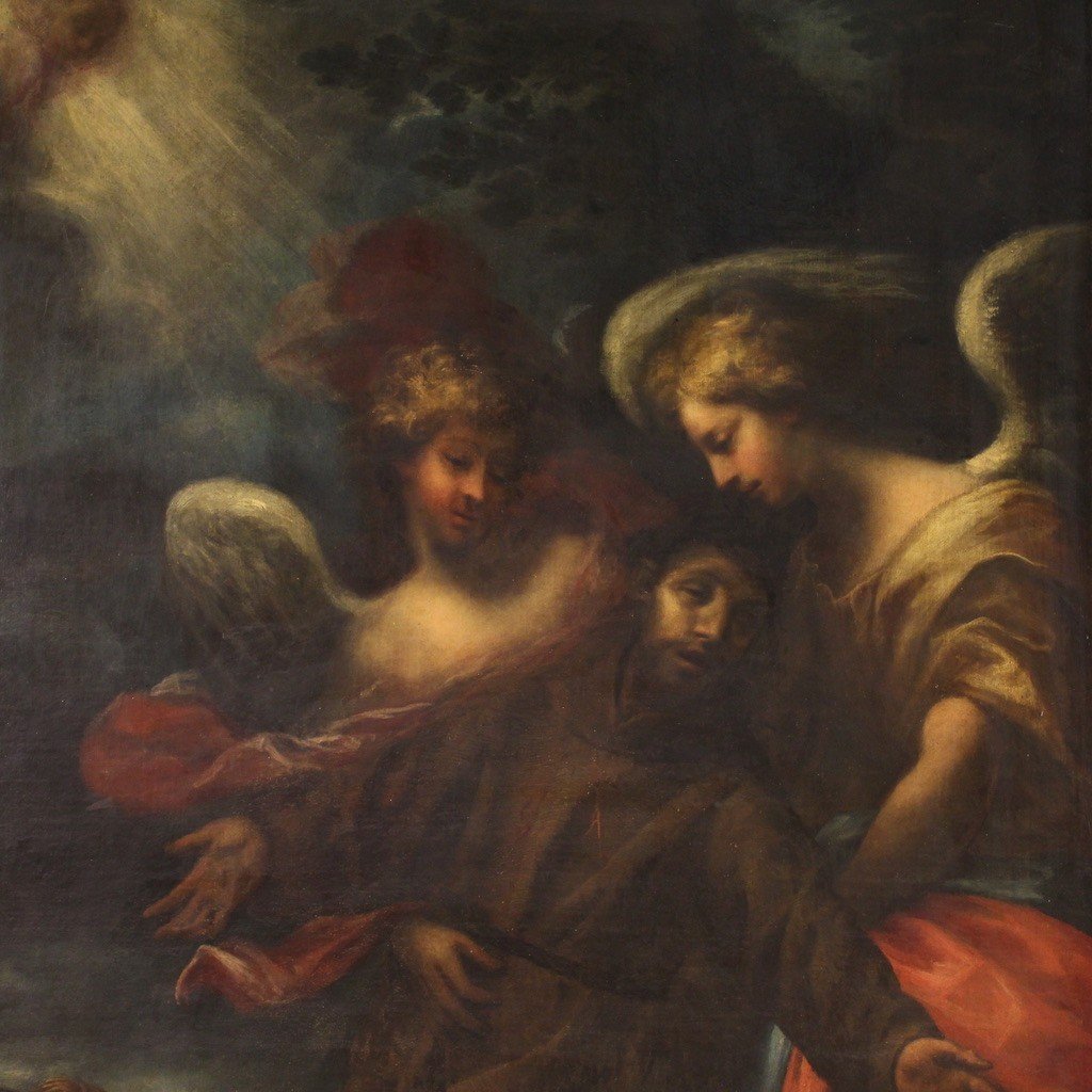 Tableau De l'école Lombarde Du 17ème Siècle, Saint François En Extase Soutenu Par Deux Anges-photo-3