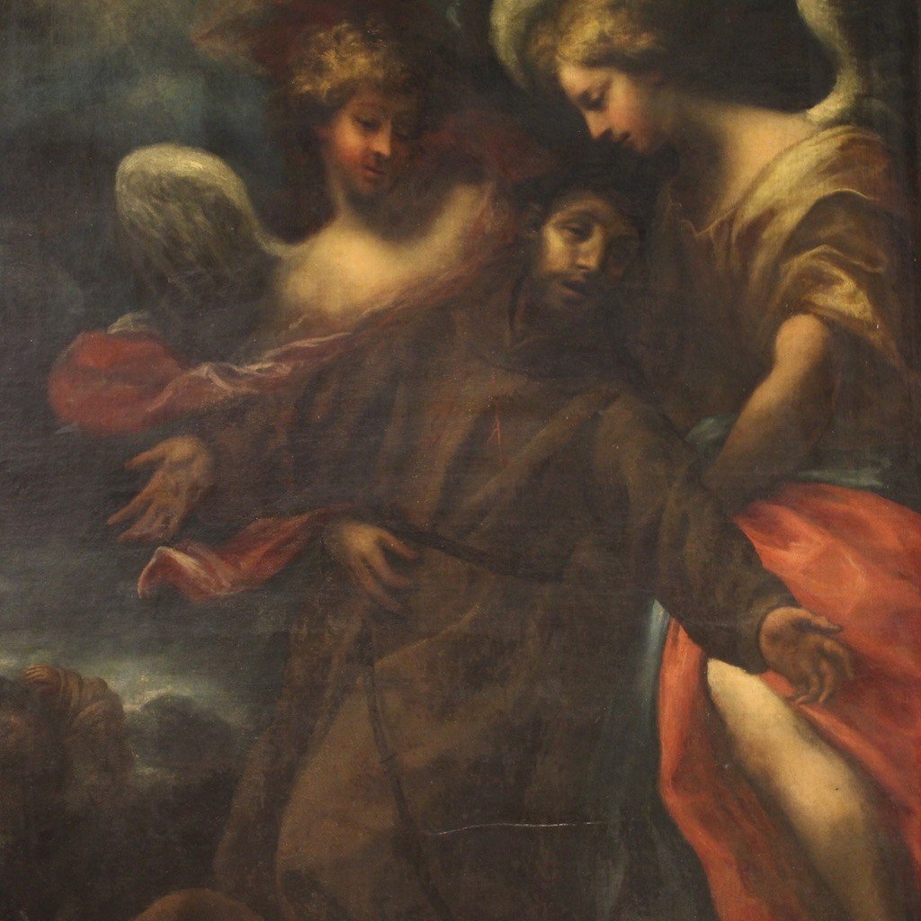 Tableau De l'école Lombarde Du 17ème Siècle, Saint François En Extase Soutenu Par Deux Anges-photo-4