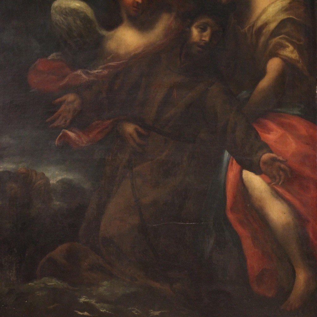 Tableau De l'école Lombarde Du 17ème Siècle, Saint François En Extase Soutenu Par Deux Anges-photo-1