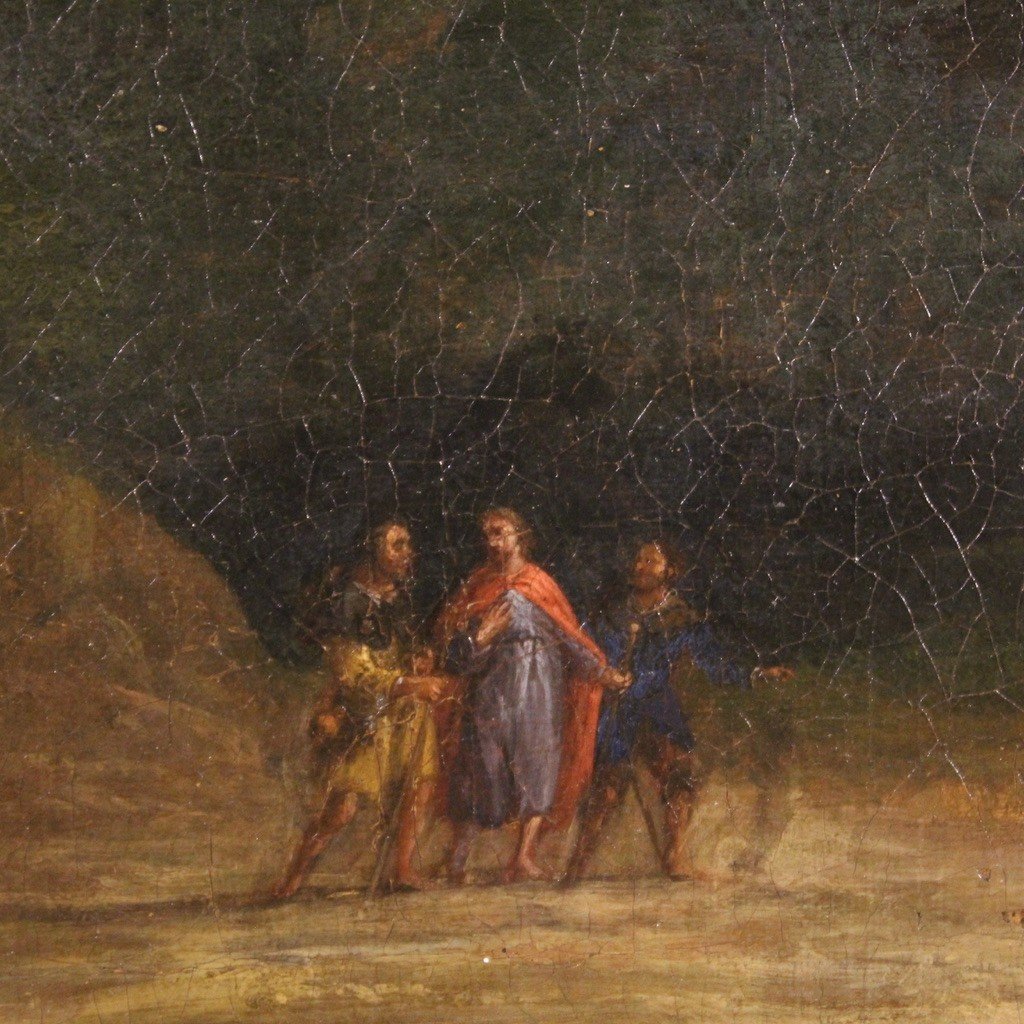 Tableau Flamand De Paysage Avec Personnages Du 17ème Siècle, l'Apparition De Jésus -photo-1