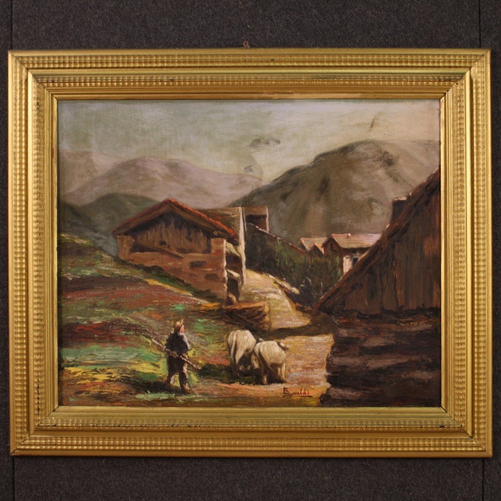 Signed Painting Landscape With Shepherd From The 20th Century-photo-2