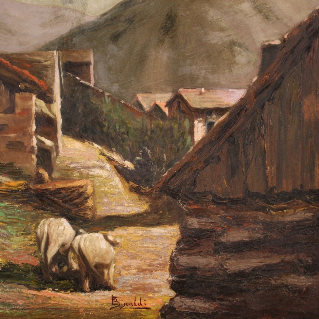 Signed Painting Landscape With Shepherd From The 20th Century-photo-7