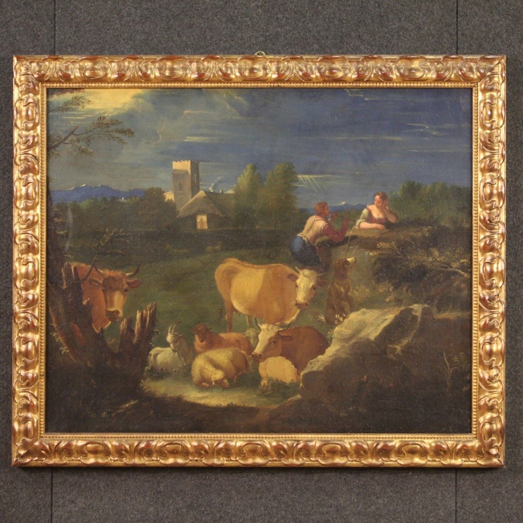 Italian Bucolic Landscape Painting From The 18th Century-photo-2