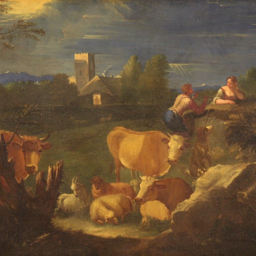 Italian Bucolic Landscape Painting From The 18th Century-photo-3