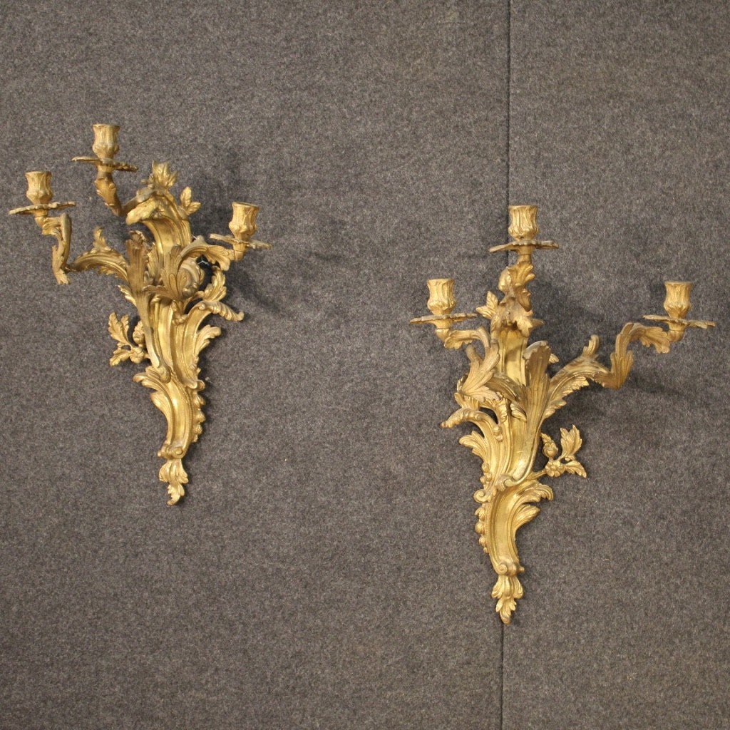 Paire d'Appliques Françaises En Bronze Doré De Style Louis XV-photo-2