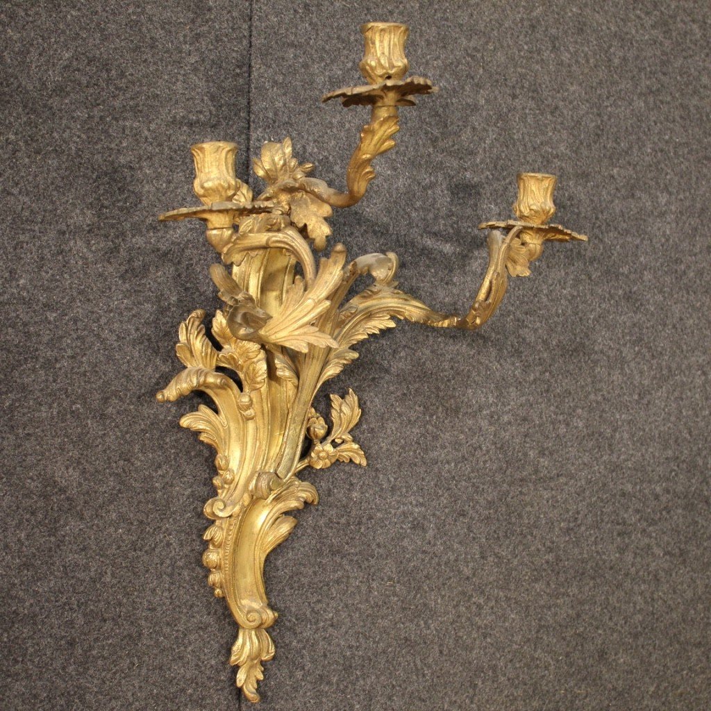 Pair Of French Wall Lights In Gilded Bronze In Louis XV Style-photo-3