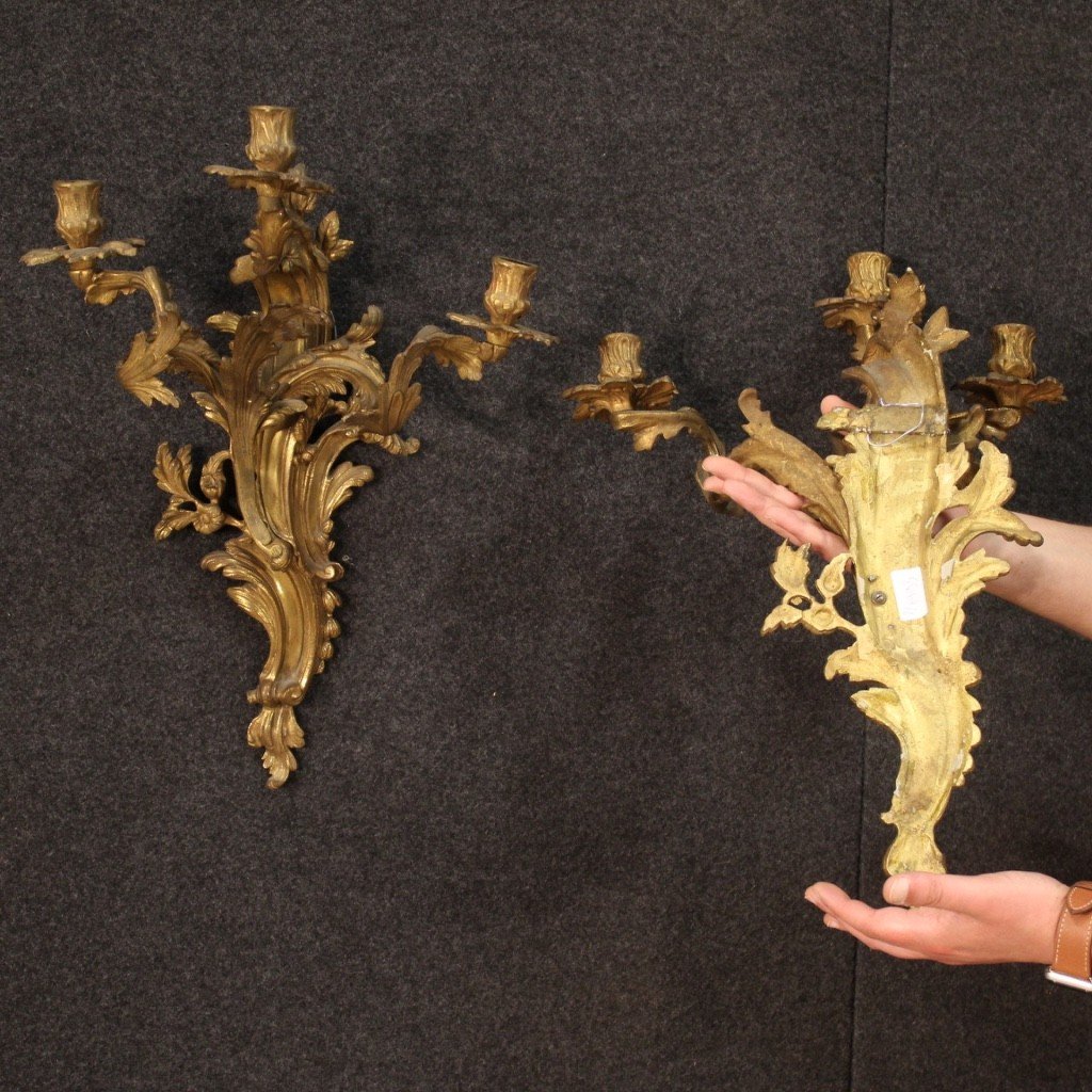 Pair Of French Wall Lights In Gilded Bronze In Louis XV Style-photo-1