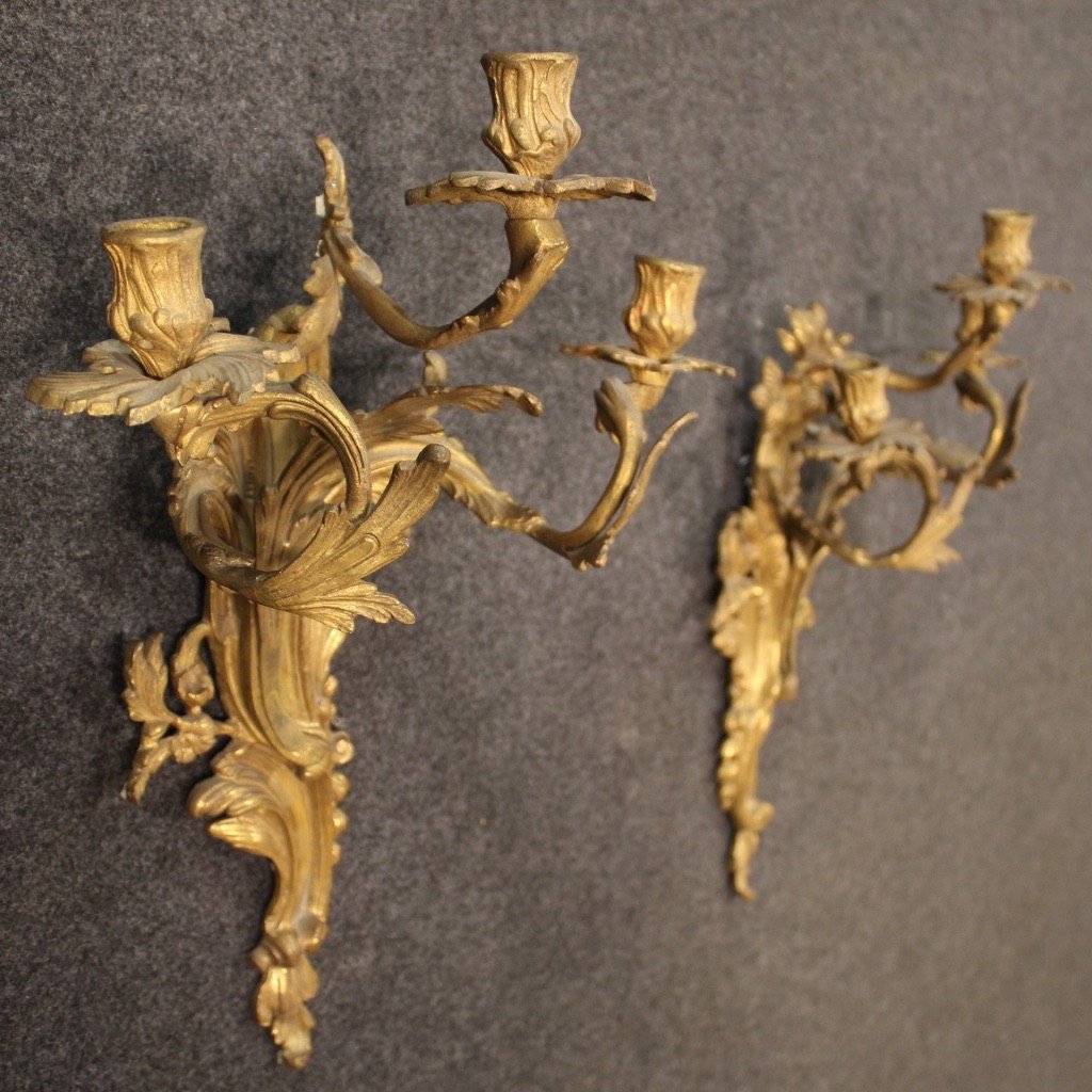 Pair Of French Wall Lights In Gilded Bronze In Louis XV Style-photo-5