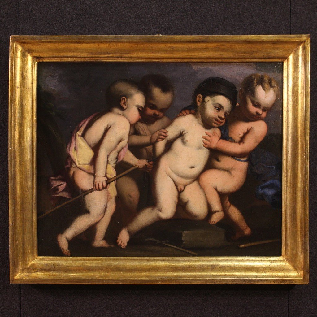 Italian Painting Cherub Games From The 17th Century-photo-2