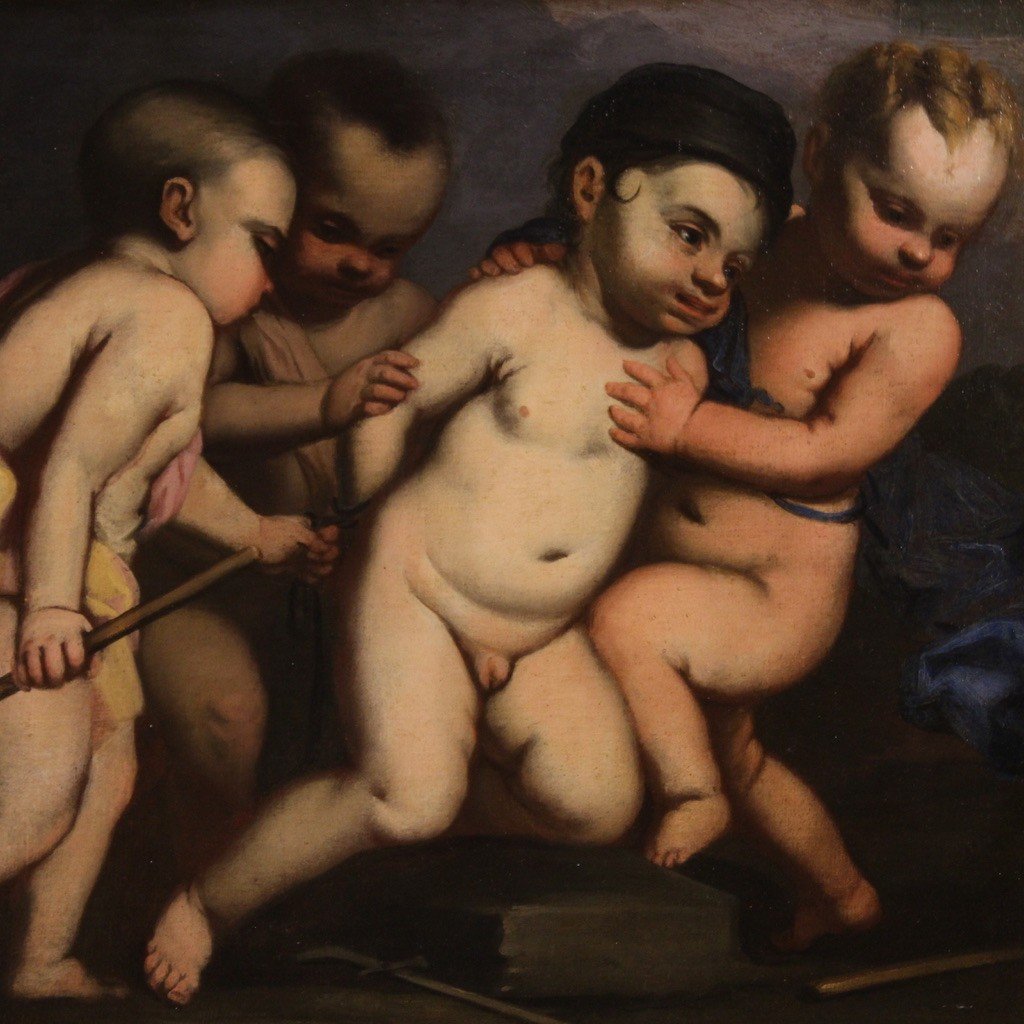 Italian Painting Cherub Games From The 17th Century-photo-3