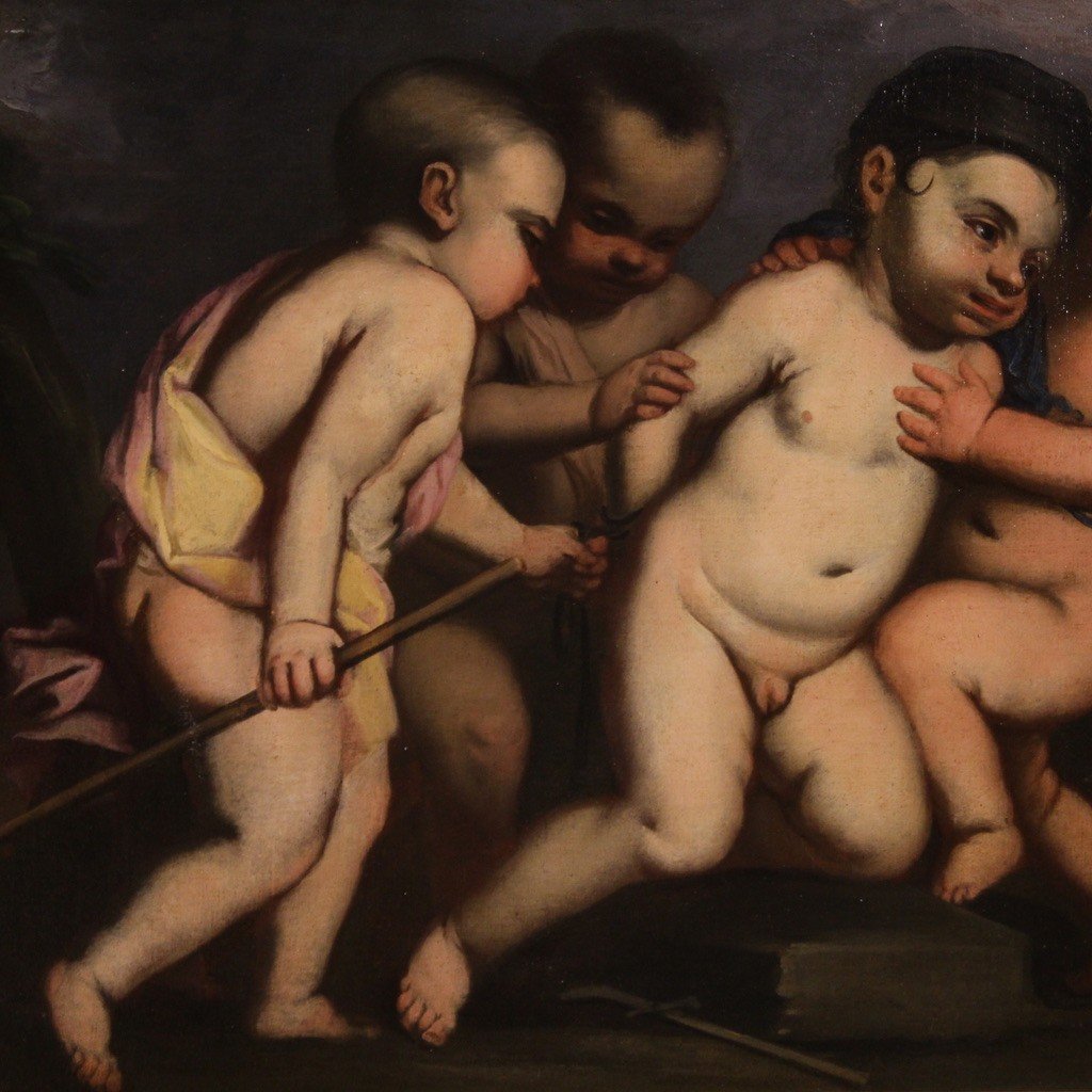 Italian Painting Cherub Games From The 17th Century-photo-5