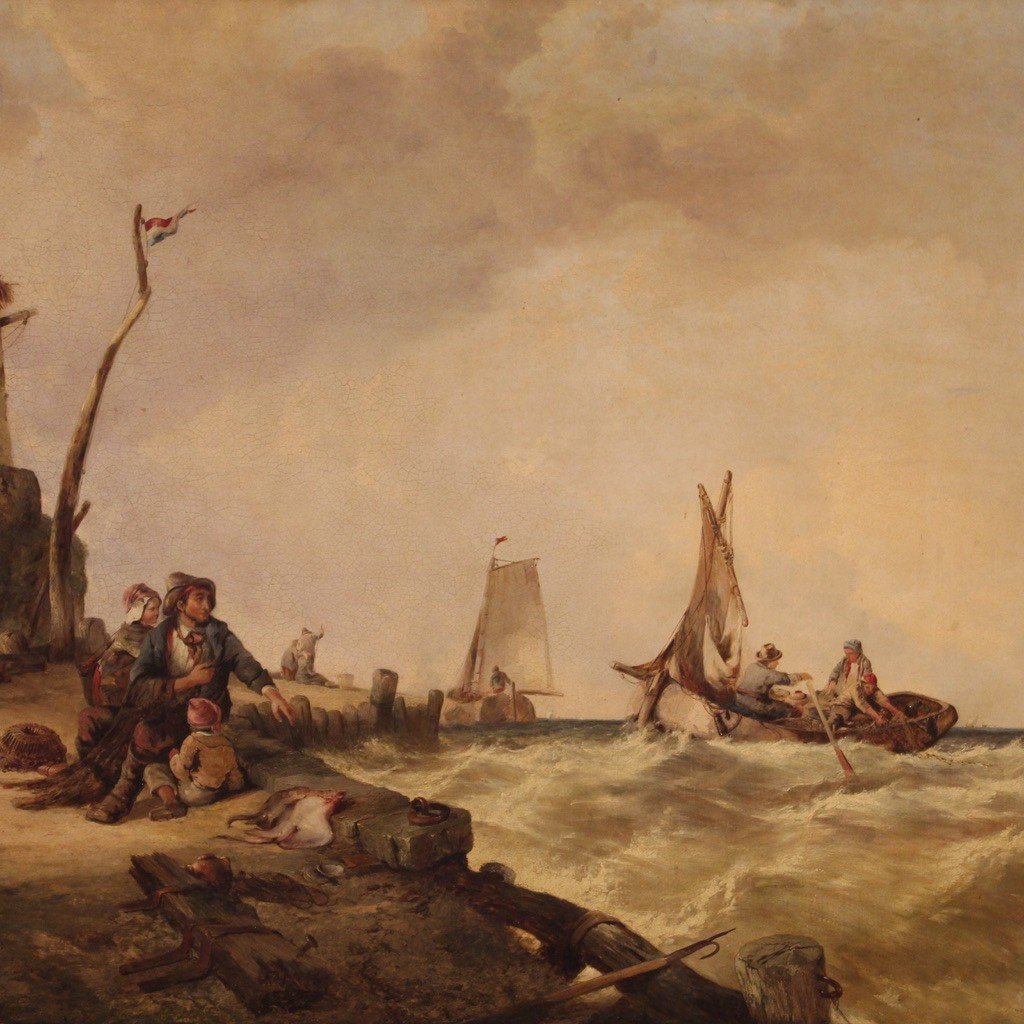 Flemish Painting Seascape From The Second Half Of The 19th Century-photo-3