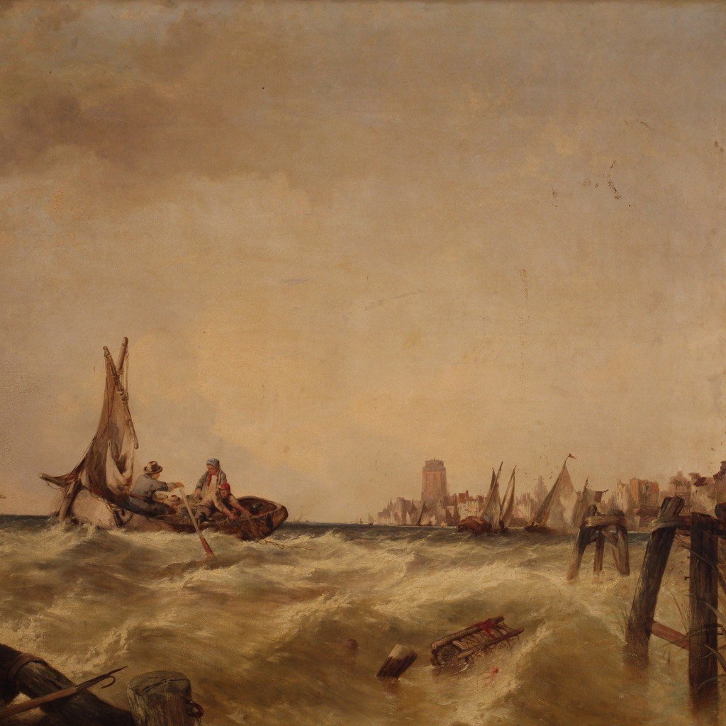 Flemish Painting Seascape From The Second Half Of The 19th Century-photo-5