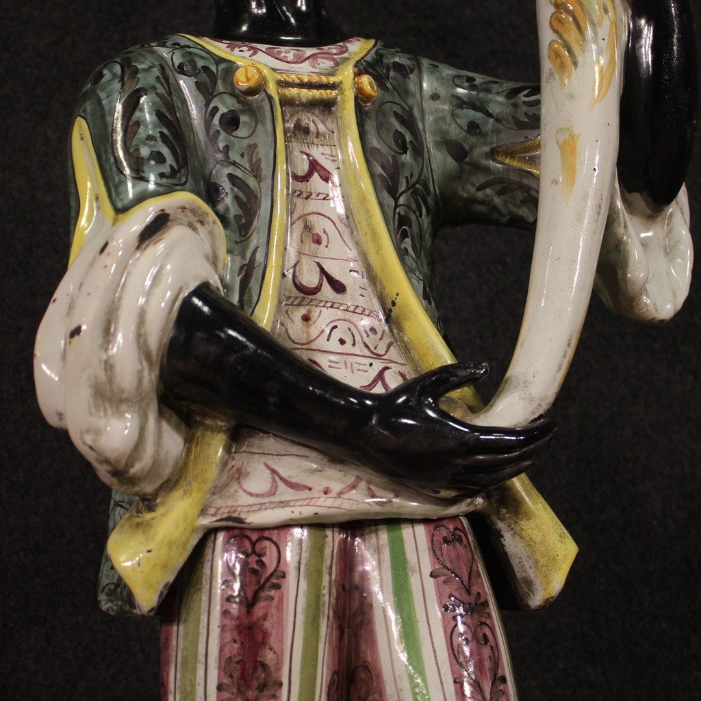 Italian Sculpture In Glazed Ceramic Venetian Moor-photo-4