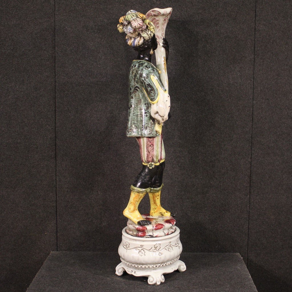 Italian Sculpture In Glazed Ceramic Venetian Moor-photo-2