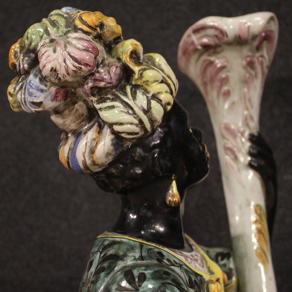 Italian Sculpture In Glazed Ceramic Venetian Moor-photo-3