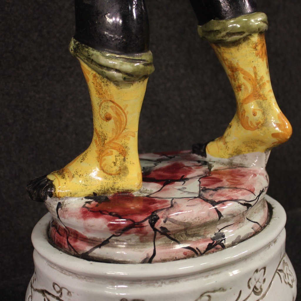 Italian Sculpture In Glazed Ceramic Venetian Moor-photo-5