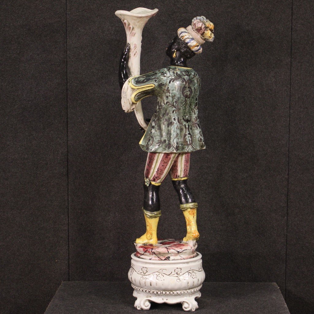 Italian Sculpture In Glazed Ceramic Venetian Moor-photo-6