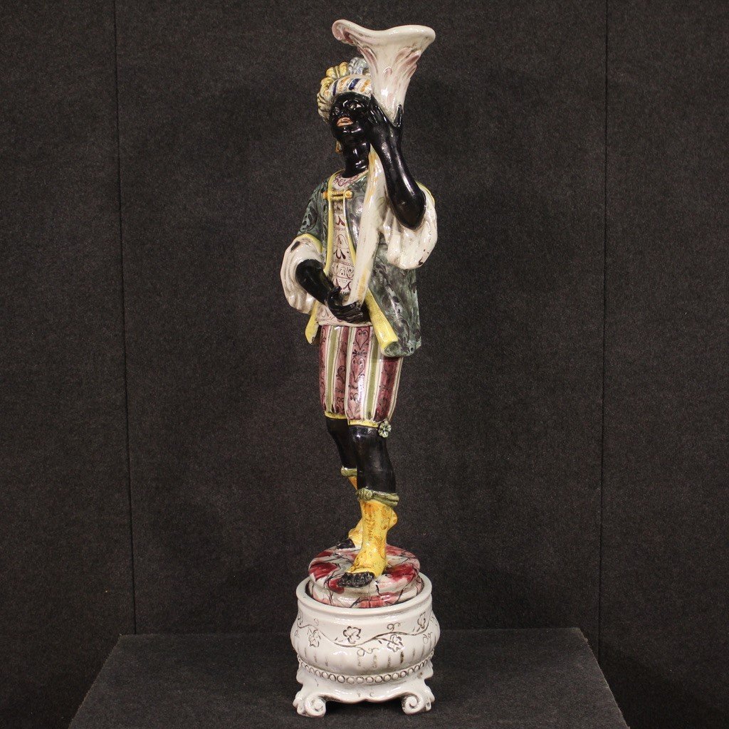 Italian Sculpture In Glazed Ceramic Venetian Moor-photo-7