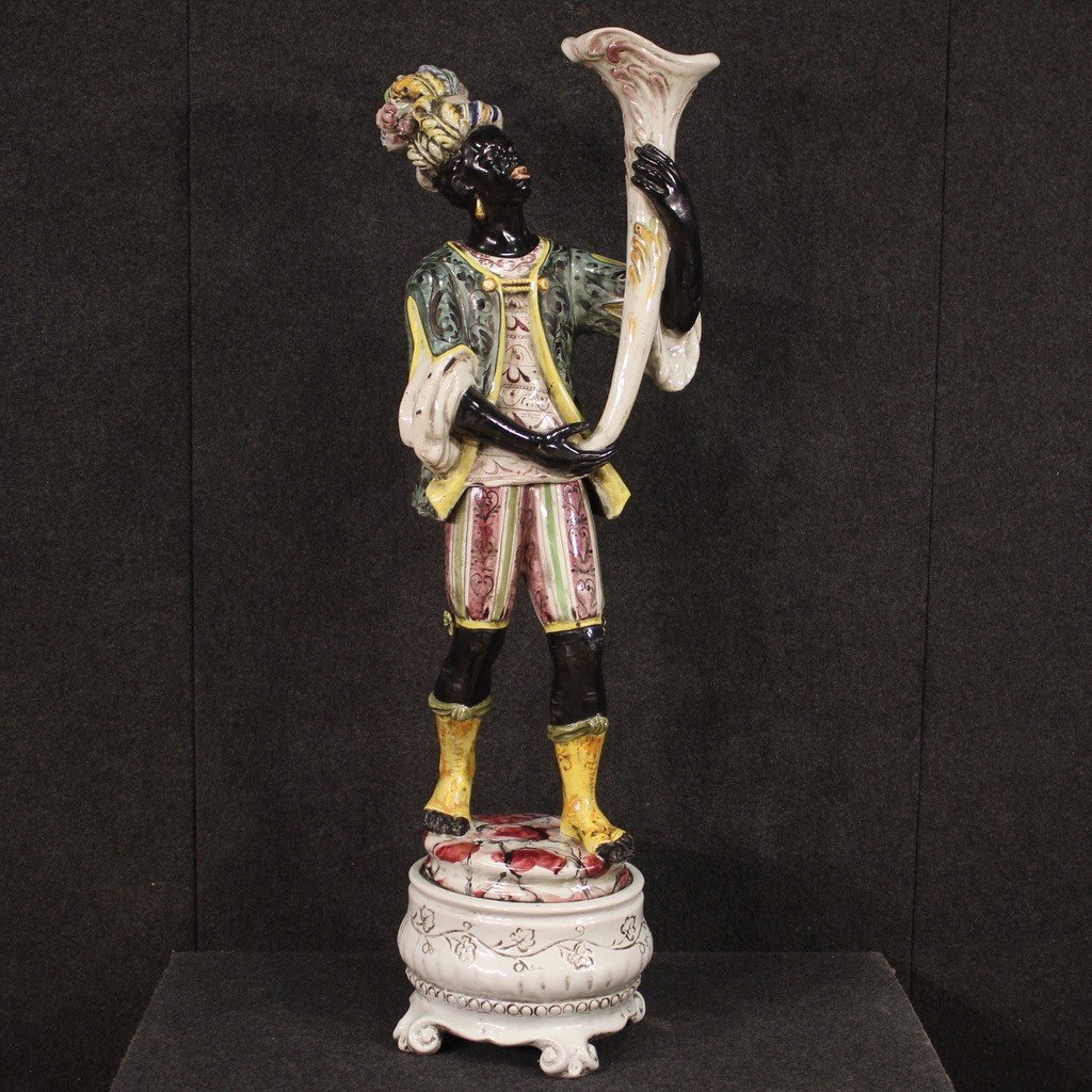 Italian Sculpture In Glazed Ceramic Venetian Moor