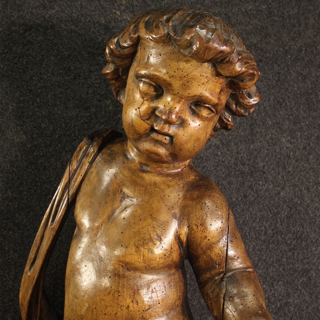 Great 19th Century Wooden Cherub Sculpture-photo-2