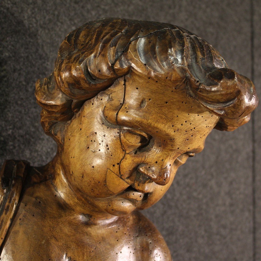 Great 19th Century Wooden Cherub Sculpture-photo-4