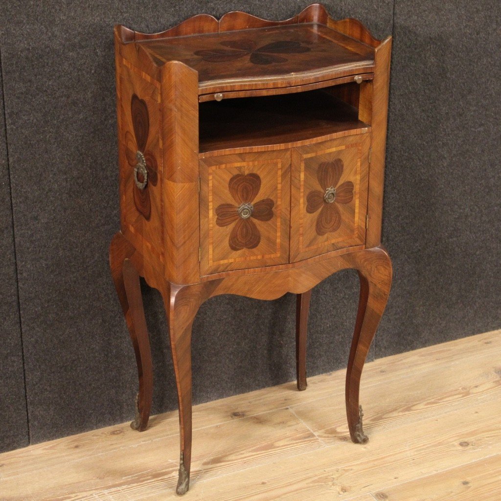 Genoese Bedside Table In Inlaid Wood From The 20th Century