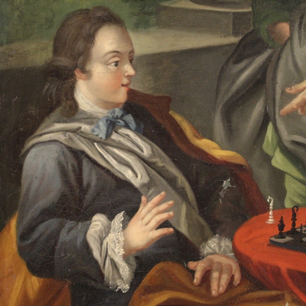 French Painting From The 18th Century, Couple Playing Chess-photo-5