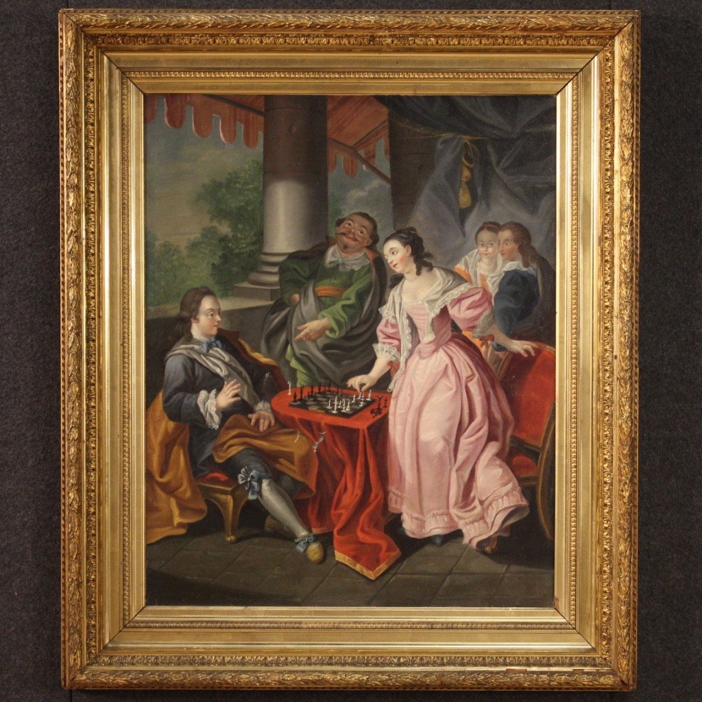 French Painting From The 18th Century, Couple Playing Chess