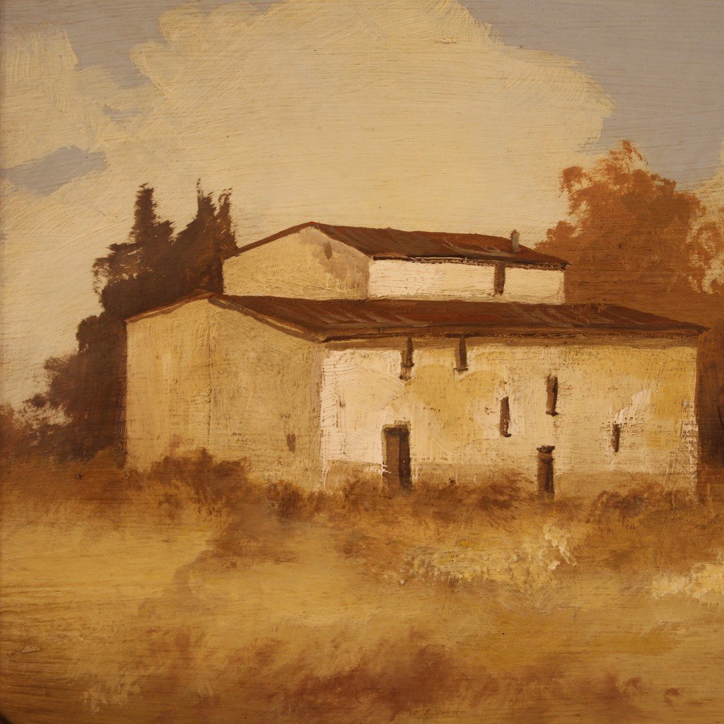 Tableau Signé Paysage Avec Une Petite Maison Du 20ème Siècle-photo-4