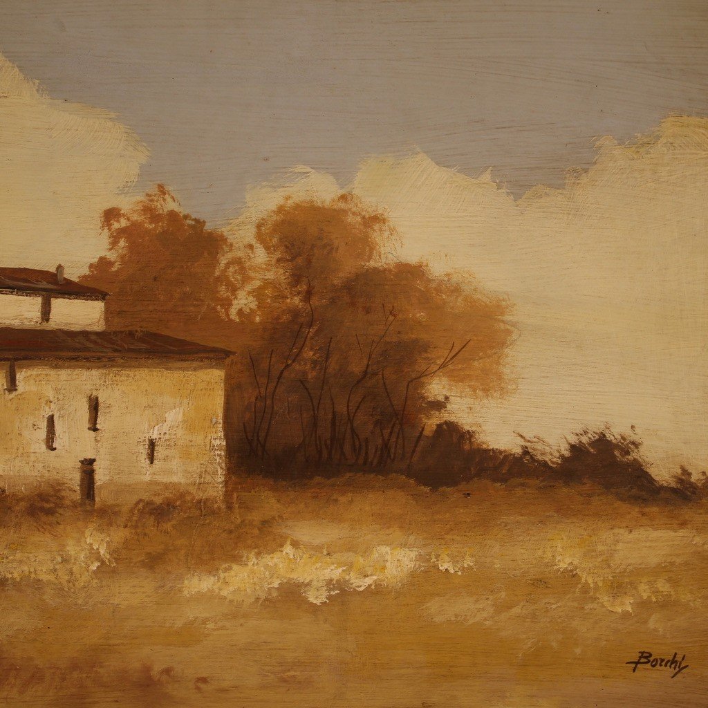 Tableau Signé Paysage Avec Une Petite Maison Du 20ème Siècle-photo-6