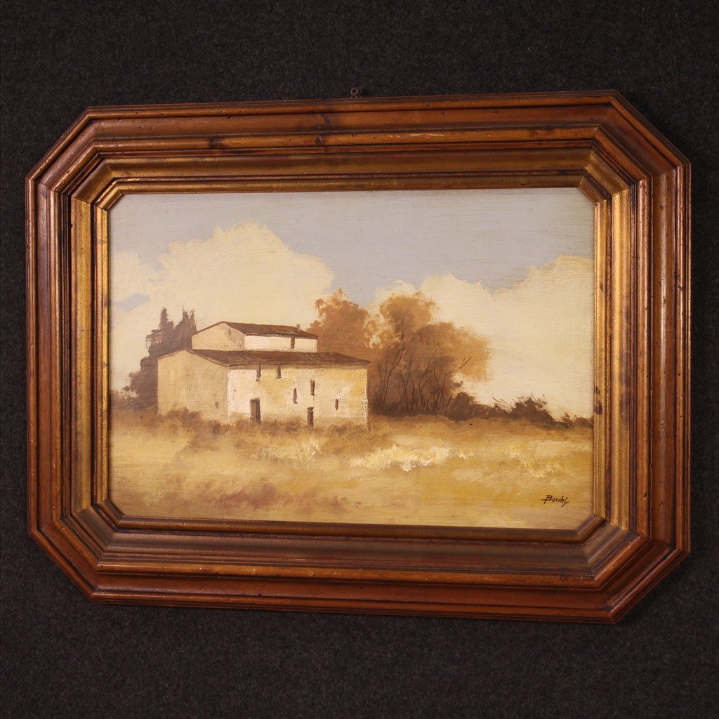 Tableau Signé Paysage Avec Une Petite Maison Du 20ème Siècle-photo-7