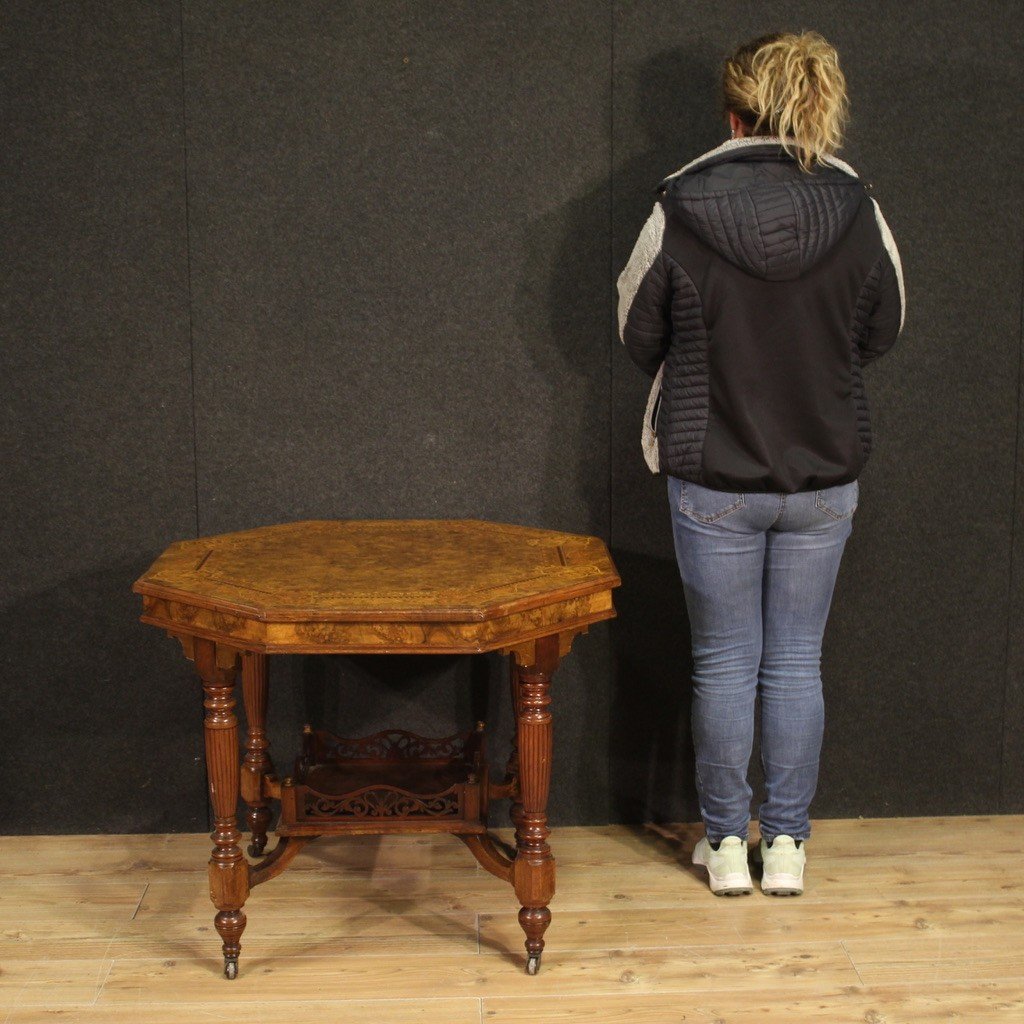 20th Century Octagonal Inlaid Wood Table-photo-2