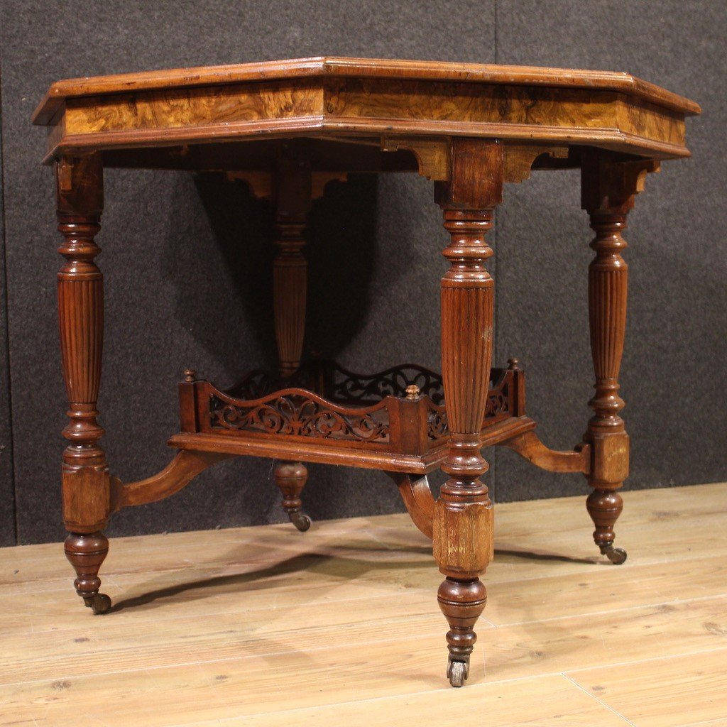 20th Century Octagonal Inlaid Wood Table-photo-3