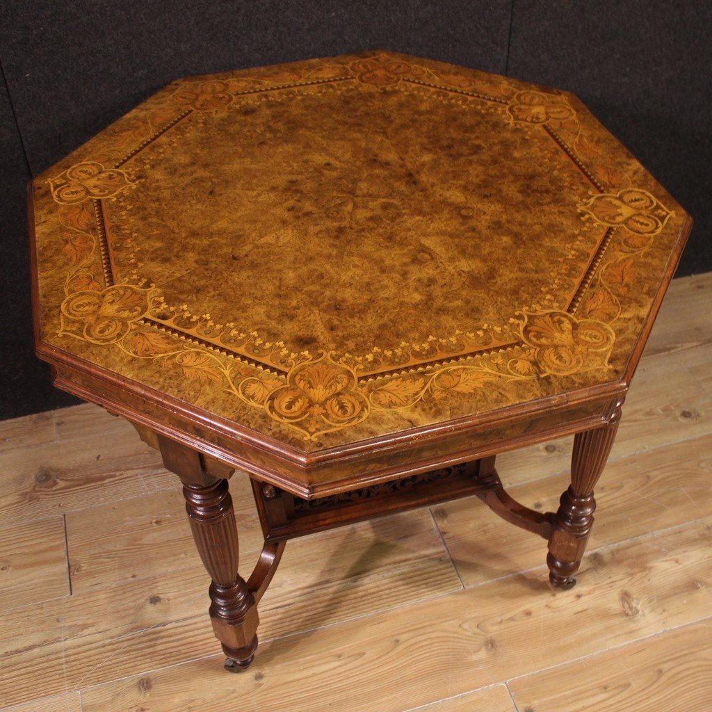 20th Century Octagonal Inlaid Wood Table-photo-1