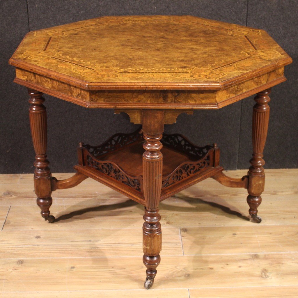 20th Century Octagonal Inlaid Wood Table-photo-3