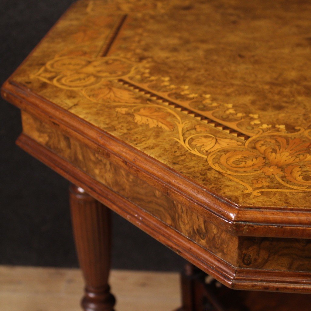 20th Century Octagonal Inlaid Wood Table-photo-4