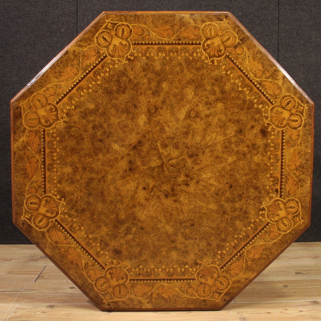 20th Century Octagonal Inlaid Wood Table-photo-6