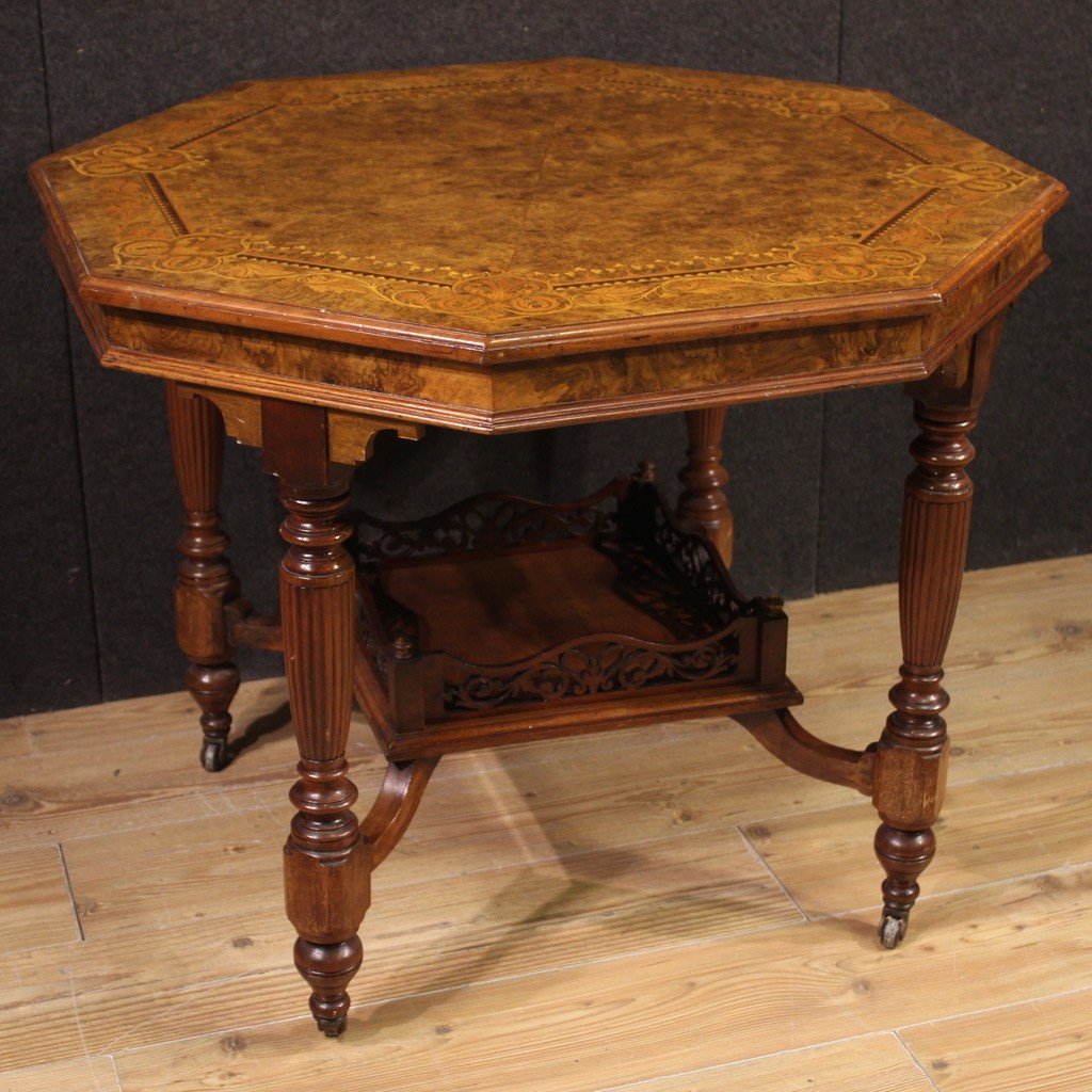 20th Century Octagonal Inlaid Wood Table