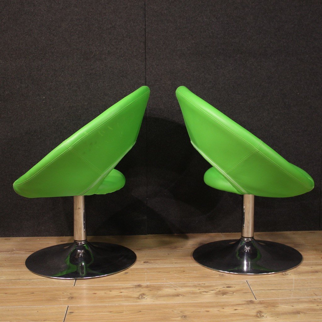 Pair Of Green Modern 80's Armchairs-photo-3