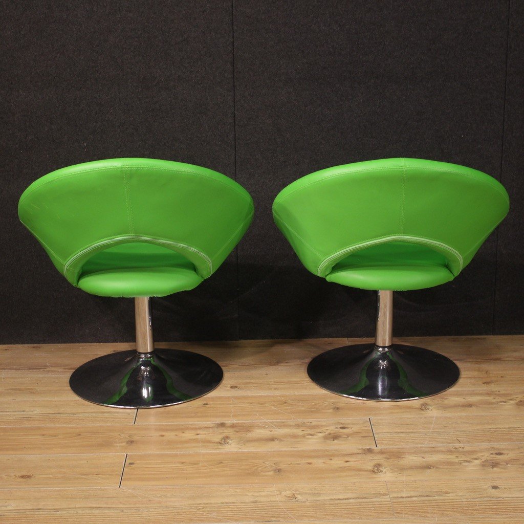 Pair Of Green Modern 80's Armchairs-photo-4