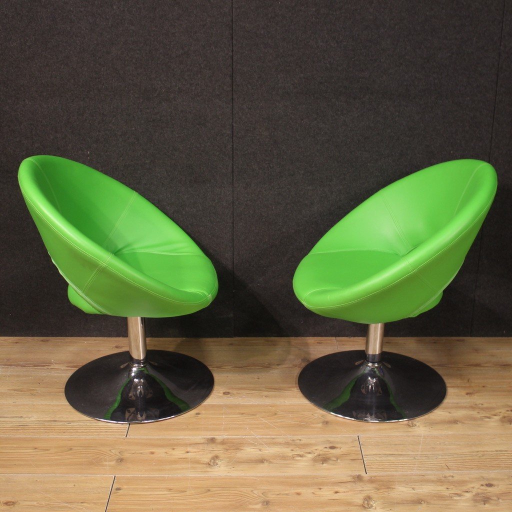 Pair Of Green Modern 80's Armchairs-photo-2