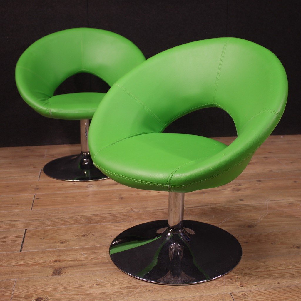 Pair Of Green Modern 80's Armchairs-photo-5